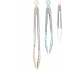 Tovolo Stainless Steel Tongs with Silicone Tips Set of 3 Mini 7” 9” 12 Inch with Easy Lock Mechanism for Cooking Grilling Air Fryer Serving, Buttercream Blue Haze Oatmeal Heat Resistant Kitchen Tong