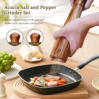 2 Pack 10 Inch Acacia Wooden Salt and Pepper Grinder Set, Manual Salt and Pepper Mills, Salt Grinder Refillable with Adjustable Coarseness, Ceramic/Stainless Steel Core Tableware Gifts