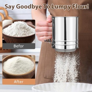 Flour Sifter, Sifter for Baking with Flour and Powdered Sugar Shaker Duster Set, 3 Cup 3 in 1 Stainless Steel Double Layer Fine Mesh Sifter for Cakes, Pastries, Pies, Cupcakes and Desserts