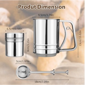 Flour Sifter, Sifter for Baking with Flour and Powdered Sugar Shaker Duster Set, 3 Cup 3 in 1 Stainless Steel Double Layer Fine Mesh Sifter for Cakes, Pastries, Pies, Cupcakes and Desserts