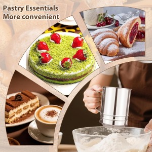 Flour Sifter, Sifter for Baking with Flour and Powdered Sugar Shaker Duster Set, 3 Cup 3 in 1 Stainless Steel Double Layer Fine Mesh Sifter for Cakes, Pastries, Pies, Cupcakes and Desserts