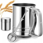 Flour Sifter, Sifter for Baking with Flour and Powdered Sugar Shaker Duster Set, 3 Cup 3 in 1 Stainless Steel Double Layer Fine Mesh Sifter for Cakes, Pastries, Pies, Cupcakes and Desserts