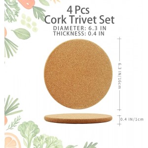 4 Pcs Cork Trivets for Hot Dishes,Placemats Hot Pads for Kitchen Table & Countertop,Heat Resistant Multifunctional Cork Board (6.3inch)