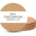 4 Pcs Cork Trivets for Hot Dishes,Placemats Hot Pads for Kitchen Table & Countertop,Heat Resistant Multifunctional Cork Board (6.3inch)