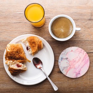 Cute Pink Marble Coasters Set of 4, 4 Inch Office Aesthetic Absorbent Drink Coasters for Women