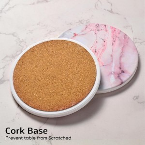 Cute Pink Marble Coasters Set of 4, 4 Inch Office Aesthetic Absorbent Drink Coasters for Women