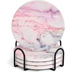 Cute Pink Marble Coasters Set of 4, 4 Inch Office Aesthetic Absorbent Drink Coasters for Women