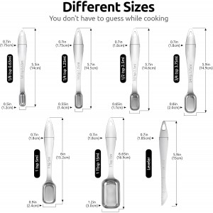 U-Taste Narrow Square Measuring Spoons: 18/8 Stainless Steel Kitchen Measure Teaspoon Tablespoon with Leveler, Polygon Rectangular Metal Jar Scoop for Baking Cooking, Coffee, Spice, Powder (Set of 7)