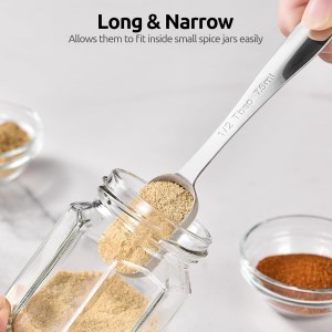 U-Taste Narrow Square Measuring Spoons: 18/8 Stainless Steel Kitchen Measure Teaspoon Tablespoon with Leveler, Polygon Rectangular Metal Jar Scoop for Baking Cooking, Coffee, Spice, Powder (Set of 7)