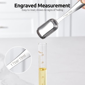 U-Taste Narrow Square Measuring Spoons: 18/8 Stainless Steel Kitchen Measure Teaspoon Tablespoon with Leveler, Polygon Rectangular Metal Jar Scoop for Baking Cooking, Coffee, Spice, Powder (Set of 7)