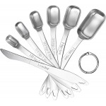 U-Taste Narrow Square Measuring Spoons: 18/8 Stainless Steel Kitchen Measure Teaspoon Tablespoon with Leveler, Polygon Rectangular Metal Jar Scoop for Baking Cooking, Coffee, Spice, Powder (Set of 7)