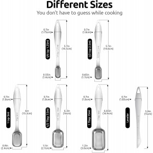 U-Taste Narrow Square Measuring Spoons: 18/8 Stainless Steel Kitchen Measure Teaspoon Tablespoon with Leveler, Polygon Rectangular Metal Jar Scoop for Baking Cooking, Coffee, Spice, Powder (Set of 6)