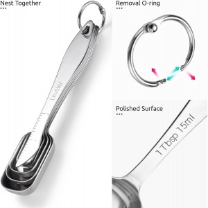 U-Taste Narrow Square Measuring Spoons: 18/8 Stainless Steel Kitchen Measure Teaspoon Tablespoon with Leveler, Polygon Rectangular Metal Jar Scoop for Baking Cooking, Coffee, Spice, Powder (Set of 6)