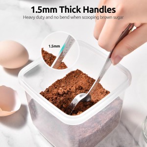 U-Taste Narrow Square Measuring Spoons: 18/8 Stainless Steel Kitchen Measure Teaspoon Tablespoon with Leveler, Polygon Rectangular Metal Jar Scoop for Baking Cooking, Coffee, Spice, Powder (Set of 6)