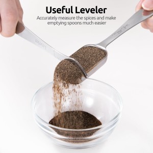 U-Taste Narrow Square Measuring Spoons: 18/8 Stainless Steel Kitchen Measure Teaspoon Tablespoon with Leveler, Polygon Rectangular Metal Jar Scoop for Baking Cooking, Coffee, Spice, Powder (Set of 6)