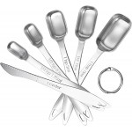 U-Taste Narrow Square Measuring Spoons: 18/8 Stainless Steel Kitchen Measure Teaspoon Tablespoon with Leveler, Polygon Rectangular Metal Jar Scoop for Baking Cooking, Coffee, Spice, Powder (Set of 6)