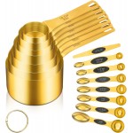 GuDoQi 15pcs Gold Magnetic Measuring Spoons and Cups Set, Stainless Steel 8 Dual Sided Magnetic Measuring Spoons set with Leveler, 7 Cups, Measurement for Liquid and Dry Ingredients for Kitchen