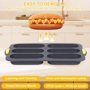 Nonstick Silicone Baguette Pan, Perforated Baking Forms Hot Dog Bun Moldes 6 Loaf French Bread Bake Mold Sandwich Molds Baking Tray for Oven Baker (grey)
