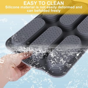 Nonstick Silicone Baguette Pan, Perforated Baking Forms Hot Dog Bun Moldes 6 Loaf French Bread Bake Mold Sandwich Molds Baking Tray for Oven Baker (grey)