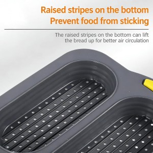 Nonstick Silicone Baguette Pan, Perforated Baking Forms Hot Dog Bun Moldes 6 Loaf French Bread Bake Mold Sandwich Molds Baking Tray for Oven Baker (grey)