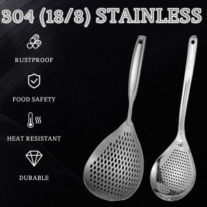 2 Pcs Skimmer Slotted Spoon, 304 Stainless Steel Skimmer Spoon Long Handle Spider Strainer Spoon Pasta Spoon Metal Ladle Spoon Fryer Scoop Wok Spatula for Cooking, Frying, Colander, Kitchen Utensils