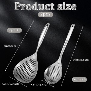2 Pcs Skimmer Slotted Spoon, 304 Stainless Steel Skimmer Spoon Long Handle Spider Strainer Spoon Pasta Spoon Metal Ladle Spoon Fryer Scoop Wok Spatula for Cooking, Frying, Colander, Kitchen Utensils