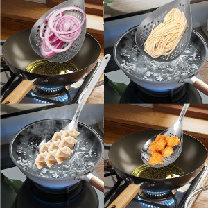 2 Pcs Skimmer Slotted Spoon, 304 Stainless Steel Skimmer Spoon Long Handle Spider Strainer Spoon Pasta Spoon Metal Ladle Spoon Fryer Scoop Wok Spatula for Cooking, Frying, Colander, Kitchen Utensils