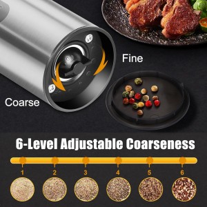 Salt and Pepper Grinder Set, Electric Salt Pepper Shakers with Adjustable Coarseness, Automatic Salt Mill Grinder, Rechargeable Salt Grinder Refillable, One-Hand Operation with LED Light (2)