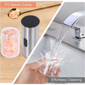 Salt and Pepper Grinder Set, Electric Salt Pepper Shakers with Adjustable Coarseness, Automatic Salt Mill Grinder, Rechargeable Salt Grinder Refillable, One-Hand Operation with LED Light (2)