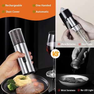 Salt and Pepper Grinder Set, Electric Salt Pepper Shakers with Adjustable Coarseness, Automatic Salt Mill Grinder, Rechargeable Salt Grinder Refillable, One-Hand Operation with LED Light (2)