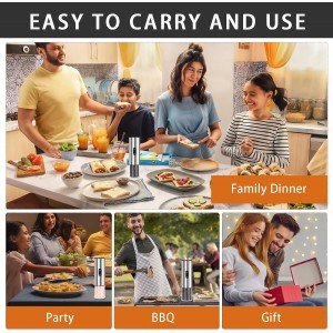 Salt and Pepper Grinder Set, Electric Salt Pepper Shakers with Adjustable Coarseness, Automatic Salt Mill Grinder, Rechargeable Salt Grinder Refillable, One-Hand Operation with LED Light (2)