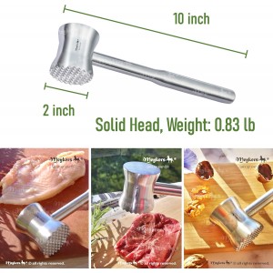 Meykers Meat Tenderizer Mallet | 304 Stainless Steel | Dishwasher Safe | Meat Pounder Hammer Flattner Beater | Kitchen Tool for Steak Chicken Poultry Food | ablandador de carne martillo para carne