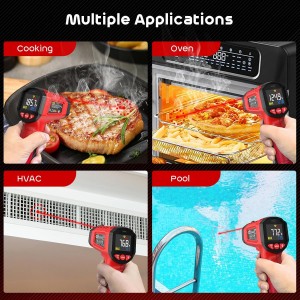 Infrared Thermometer Gun,SQECH Laser Thermometer Gun -58℉～1112℉(-50℃～600℃),Non-Contact Temperature Gun with Adjustable Emissivity&Color Backlight for Cooking, Pizza Oven,BBQ,Fridge,Engine,HVAC(Red)