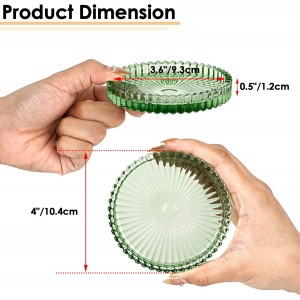 Modern Clear Green Glass Coasters Set of 5 - Round Crystal Coasters for Drinks, Coffee Table Decor