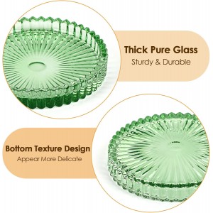 Modern Clear Green Glass Coasters Set of 5 - Round Crystal Coasters for Drinks, Coffee Table Decor