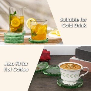 Modern Clear Green Glass Coasters Set of 5 - Round Crystal Coasters for Drinks, Coffee Table Decor