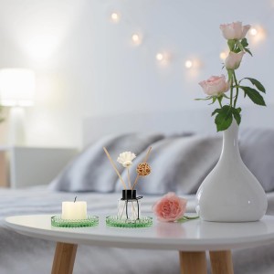 Modern Clear Green Glass Coasters Set of 5 - Round Crystal Coasters for Drinks, Coffee Table Decor