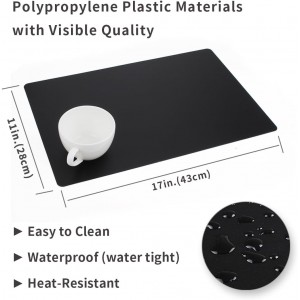 Black Placemats Set of 4 wipeable Washable Wipe Clean Rectangle Table Mats for Indoor Outdoor Rectangular Waterproof Dark Placemat Easy Clean Polypropylene Plastic Place mats (4, Black)