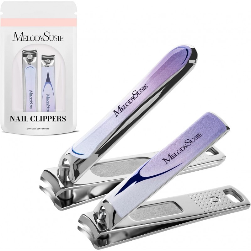 MelodySusie Nail Clippers Set, 2 in 1 Toenail Clippers Nail Clippers for Women, Ultra Sharp Stainless Steel Fingernail Nail Clippers for Men, Nail Cutter, Gifts for Women Men, Purple