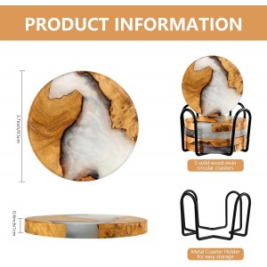 Drink Coaster Set, Wooden Absorbent Coasters, Epoxy Resin Coaster for Coffee Table, Tabletop Protection Decor, Set of 5 with Holder