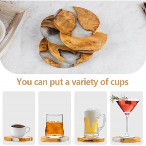Drink Coaster Set, Wooden Absorbent Coasters, Epoxy Resin Coaster for Coffee Table, Tabletop Protection Decor, Set of 5 with Holder