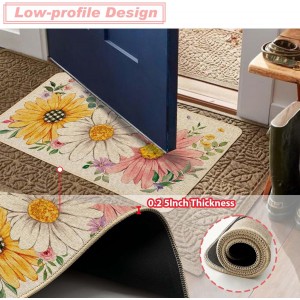 Baccessor Spring Kitchen Mats Set of 2, Daisy Butterfly Floral Kitchen Rugs for Floor Non Slip Low-Profile Seasonal Spring Summer Home Decor 17x29 and 17x47 Inch