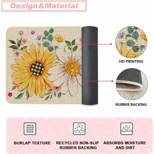 Baccessor Spring Kitchen Mats Set of 2, Daisy Butterfly Floral Kitchen Rugs for Floor Non Slip Low-Profile Seasonal Spring Summer Home Decor 17x29 and 17x47 Inch