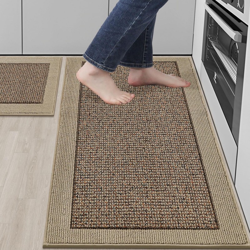 BEQHAUSE Kitchen Rugs and Mats Set of 2 Non-Slip Kitchen Mats for Floor, Absorbent and Stain Resistant Kitchen Runner, Machine Washable Rugs for Kitchen, Laundry & Sink, 20