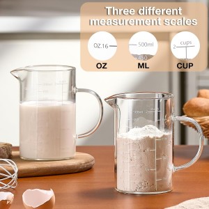500ML 2 CUP Glass Liquid Measuring Cup With Handle, High Borosilicate Glass Three Scales (OZ, Cup, ML/CC) for Kitchen or Restaurant, V-Shaped Spout Glass Measuring Beaker, Easy To Read