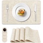 Vinyl Placemats Set of 4, Faux Leather Waterproof and Heat Resistant Place Mats, Washable Anti-Slip Table Mats with Coaster, Wipeable Placemats for Indoor & Outdoor 17