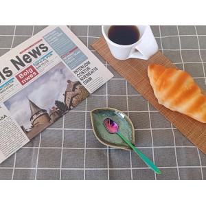 Coffee Spoon and Rest for Coffee Bar Accessories, Small Spoon Rest for Coffee Bar & Station, Tea Spoon Rest & Holder for Teaspoon Rest, 1 PC (Retro Mist Green Leaf with Rainbow Rose Spoon)