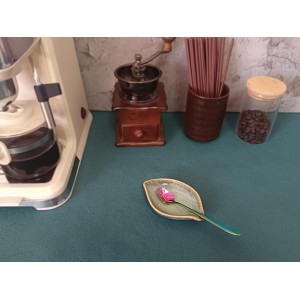 Coffee Spoon and Rest for Coffee Bar Accessories, Small Spoon Rest for Coffee Bar & Station, Tea Spoon Rest & Holder for Teaspoon Rest, 1 PC (Retro Mist Green Leaf with Rainbow Rose Spoon)