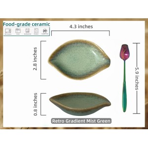 Coffee Spoon and Rest for Coffee Bar Accessories, Small Spoon Rest for Coffee Bar & Station, Tea Spoon Rest & Holder for Teaspoon Rest, 1 PC (Retro Mist Green Leaf with Rainbow Rose Spoon)