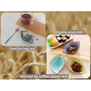 Coffee Spoon and Rest for Coffee Bar Accessories, Small Spoon Rest for Coffee Bar & Station, Tea Spoon Rest & Holder for Teaspoon Rest, 1 PC (Retro Mist Green Leaf with Rainbow Rose Spoon)